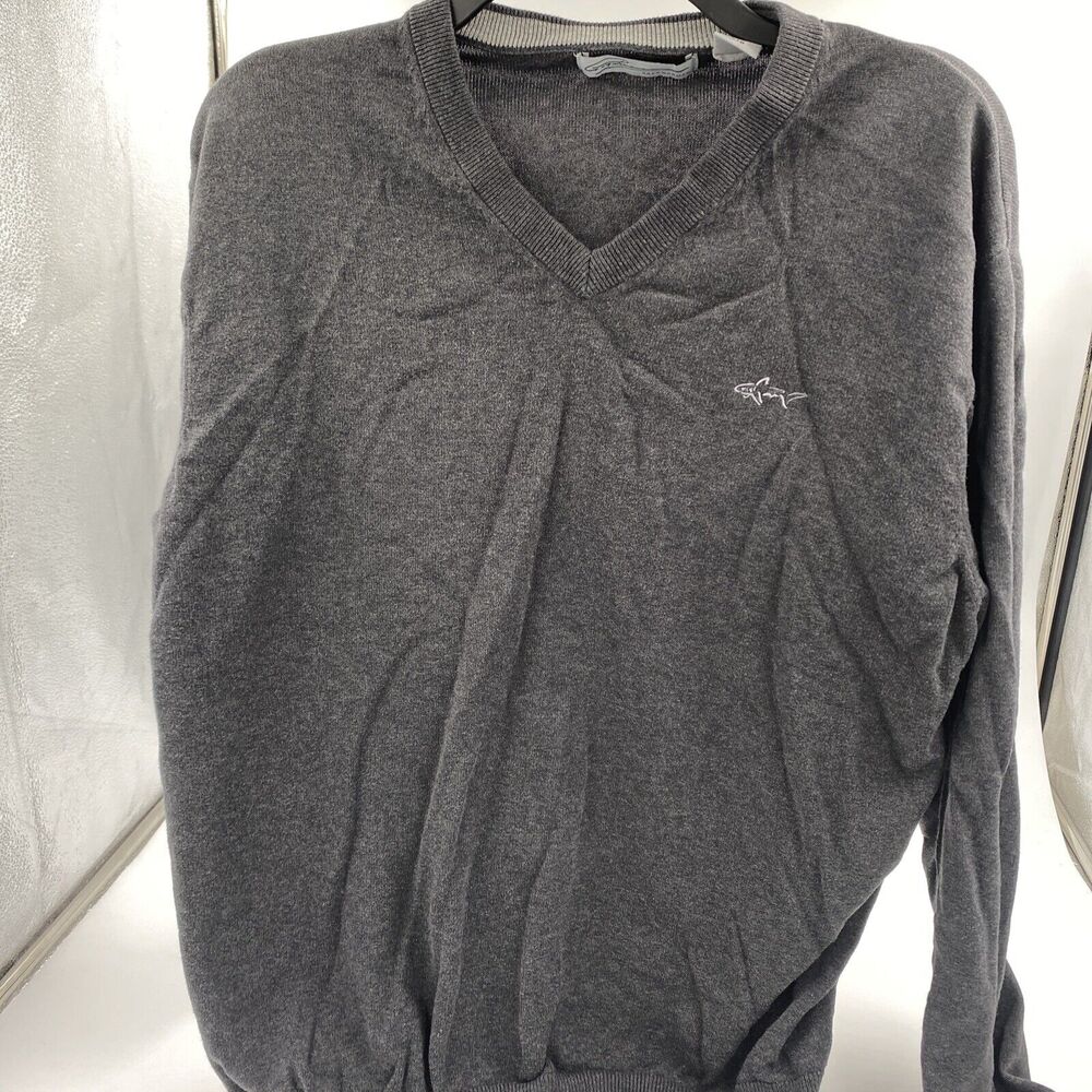 Greg Norman Sweater Men's L Gray V-Neck Casual Long Sleeve Pullover